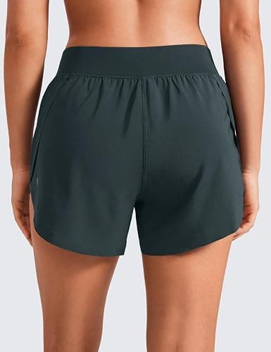 CRZ YOGA Mid Waisted Dolphin Athletic Shorts for Women 4" Lightweight High Split for Gym Workout with Liner Quick Dry thumbnail 2