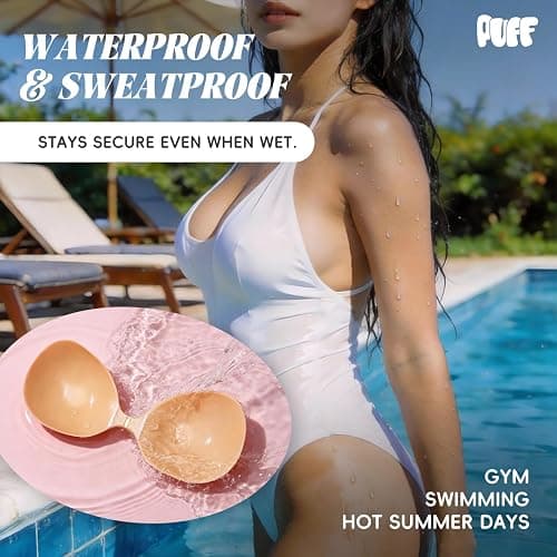 Puff Sticky Bra Push Up Strapless Backless Adhesive Bra for Women,Invisible Silicone Lift Nipple Covers thumbnail 5