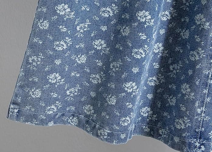 chouyatou Women's Vintage Floral Print Denim Skirt High Elastic Waist A Line Pleated Midi Long Jean Skirt with Pockets thumbnail 5