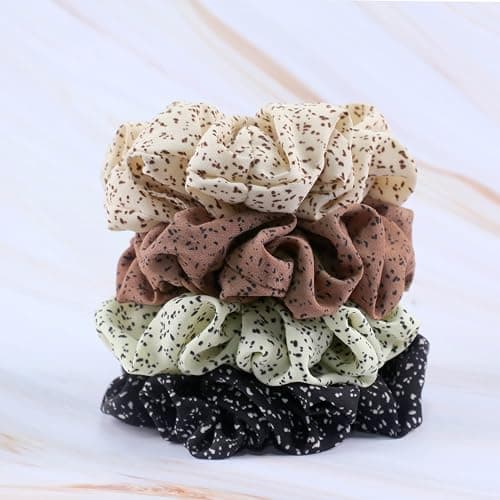 IVARYSS Extra Large Scrunchies for Women's Hair, Premium Satin Soft Jumbo Scrunchy, XL 6 inch Big Elastic Thick Band Hair Accessories, 4 Pack, Dots thumbnail 6