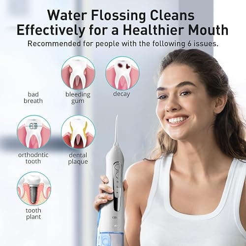COSLUS Water Dental Flosser Teeth Pick: Portable Cordless Oral Irrigator 300ML Rechargeable Travel Irrigation Cleaner IPX7 Waterproof Electric Flossing Machine for Teeth Cleaning C20(F5020E) White thumbnail 7