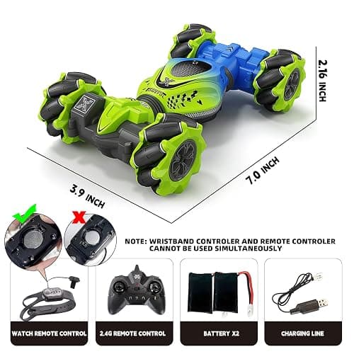 UDKIC Remote Control Car - RC Drift Car Toys for Boys 4-7 8-12, 4WD Gesture Sensing RC Stunt Cars for Kids 6 7 8 9 10 Year Old Boy Birthday Gift (Green) - Green thumbnail 2