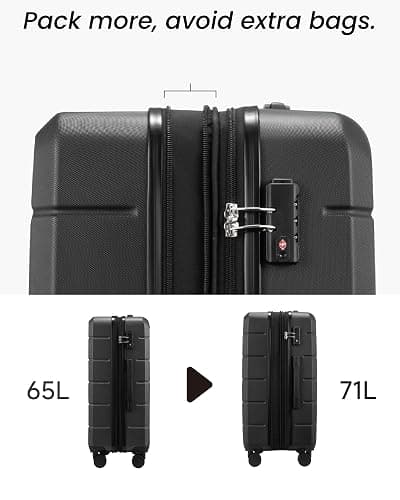 Expandable Hardshell Suitcase with TSA Lock, Medium Checked Luggage 24 Inch | Medium Packing Space, Lightweight ABS Hardshell with Spinner Wheels, Organized Interior for Travel, Black Suitcase thumbnail 4