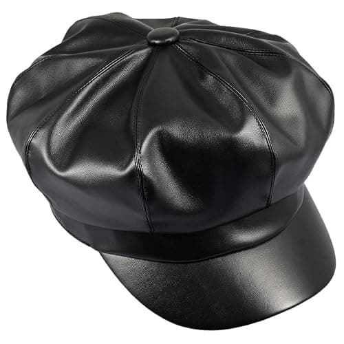 Sportmusies Polyester 8 Panels Newsboy Caps for Women | PU Leather y2k Style 90s Vintage Page Boy Cabbie Painter Hat Gatsby Ivy Beret Cap thumbnail 2
