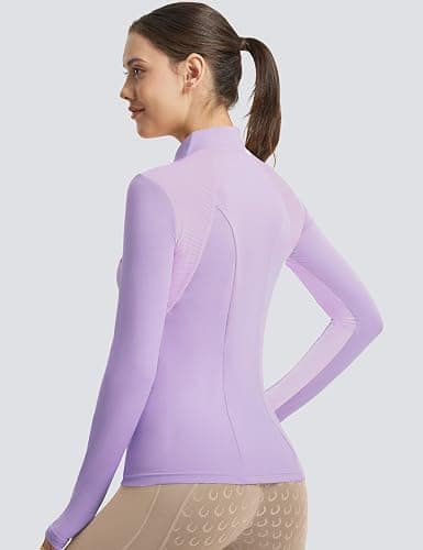 FitsT4 Sports Womens Equestrian Shirts Thumbholes Long Sleeve Horse Riding Shirts Quick Dry UPF50+ Riding Top Half Zip thumbnail 4