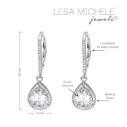 Lesa Michele 2 Cttw Cubic Zirconia Teardrop Dangle Earrings for Women Rhodium Plated 925 Sterling Silver thumbnail 6