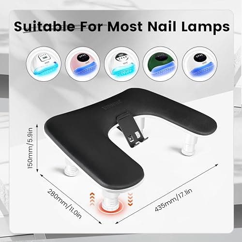 JODSONE U-Shaped Black Arm Rest for Nails Tech with Rotating 360°Built-In Phone Holder and Adjustable Nail Arm Rest Detachable Manicure Hand Rest for Salon Design thumbnail 5