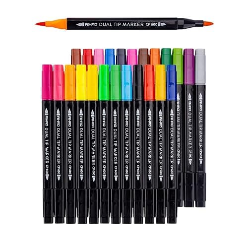 AIHAO Markers for Kids,Washable Markers With Stand Portable Box,Dual Tip Set, Brush & Fine Tips, 24 Pack, Art Supplies for Coloring, Doodling, Sketching, Drawing, Journaling thumbnail 3