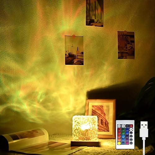 Northern Lights Ocean Wave Projector Light, Galaxy Light Projector, 16 Colors Gradual Rotating Flame Water Ripple Ambient Night Light Non-Wood for Bedroom, Room Decor, Kids Room (RC) - Image 1