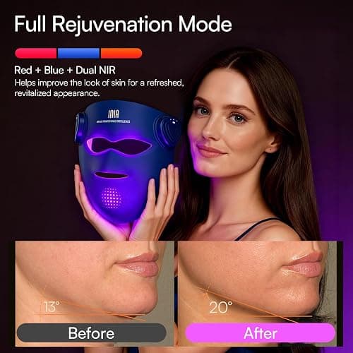 INIA GLOW 4D Wireless Red Light Therapy Mask for Face, Dual NIR, 320 LEDs | 4D Contour-Fit, Under-Eye Cooling, 4 Modes, Cordless & Rechargeable, Home & Travel Use, Skincare Gift for Women Wife Mom thumbnail 7