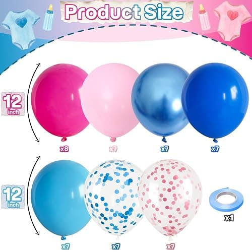 Pink and Blue Summer Balloons, 12 Inch Hot Light Pink Metallic Dark Blue Latex Balloons with Confetti Balloon for Tropical Hawaiian Gender Reveal Cartoon Birthday Pool Baby Shower Party Decorations thumbnail 3