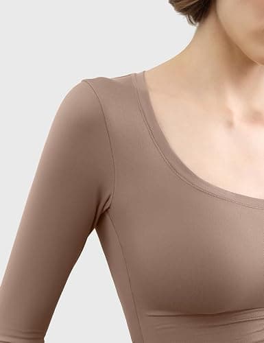 PUMIEY Women's Long Sleeve T Shirts Scoop Neck Slim Fit Going Out Tops Double Lined Basic Tee Smoke Cloud Collection thumbnail 6