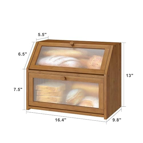 Vriccc Bread Box for Kitchen Counter, Large Bamboo Wood Double Layer Bread Box, Wooden Bread Storage Capacity thumbnail 3