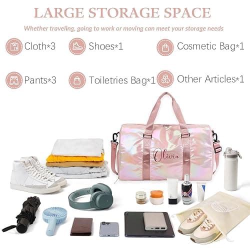 Custom Ballet Dance Bag for Girls, Personalised Sport Gym Bag | Embroidery Name with Wet Dry Pockets & Shoe Compartment, Travel Duffel Weekender Overnight for Women Bridesmaid Birthday Gift thumbnail 4