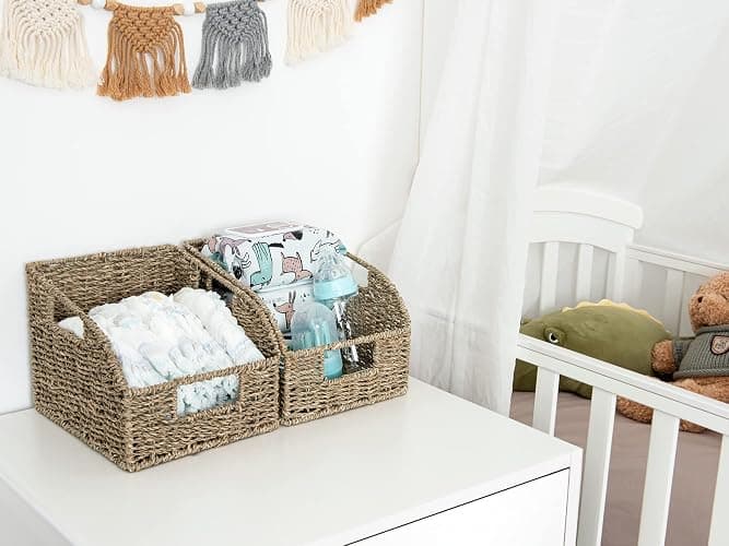StorageWorks Wicker Baskets for Organizing, Pantry Organizers and Storage, Seagrass Storage Basket for Pantry Shelves, Kitchen Counter, Natural, 2 Pack thumbnail 7