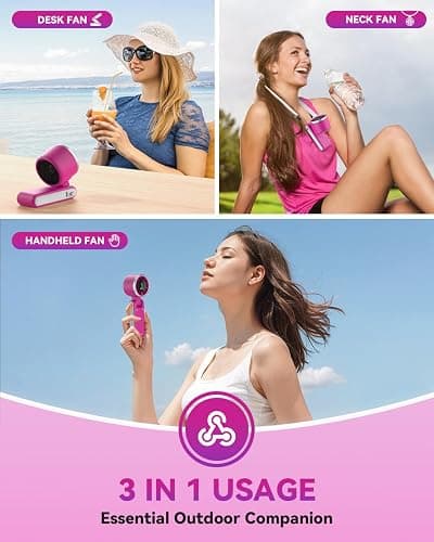 PlayHot Portable Handheld Turbo Fan, 5-Speed Personal Fan, USB-C Rechargeable Fan Up to 12 Hours, 3 IN 1 Hand Fan with Air Turbo Tech Cooling, Travel Fan for Cruise, Beach, Gifts for Women (Magenta) thumbnail 3