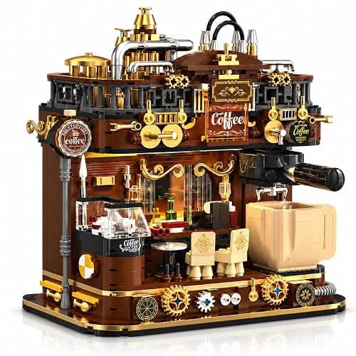 modopia Retro Steampunk Coffee Shop Building Set, Cafe House for Adults | City Retro Corner Tiny Architecture with Light, Vintage Street View Model, Home Bookshelf Decor Gift Ideas - Image 1