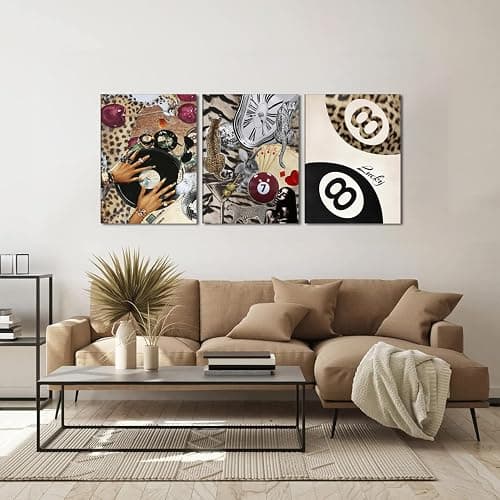 Trendy Leopard Wall Art Set of 3, Cheetah Wall Decor Aesthetic, Black Girl 8 Ball Poster Canvas Print Pictures Funky Lucky Artwork for Bedroom Living Room Framed 12x16 inch thumbnail 5