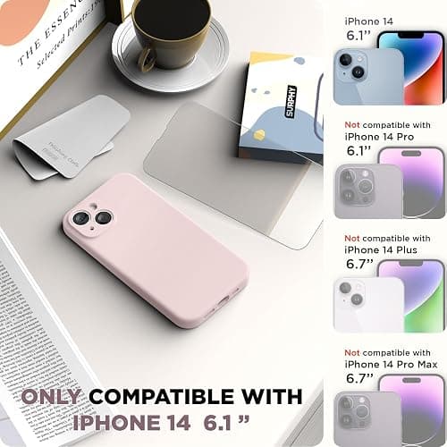 SURPHY Silicone Case Compatible with iPhone 14 Case 6.1 inch (2022), with Camera Protection Liquid Silicone Soft Gel Rubber Phone Case Cover with Microfiber Lining (Pink) - Pink thumbnail 2