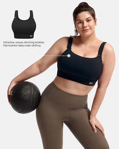 VFUS Women's Sports Bra Wirefree Adjustable Medium-High Support Everyday Wear for Large Bust Plus Size with Removable Pads - Black - Large thumbnail 4