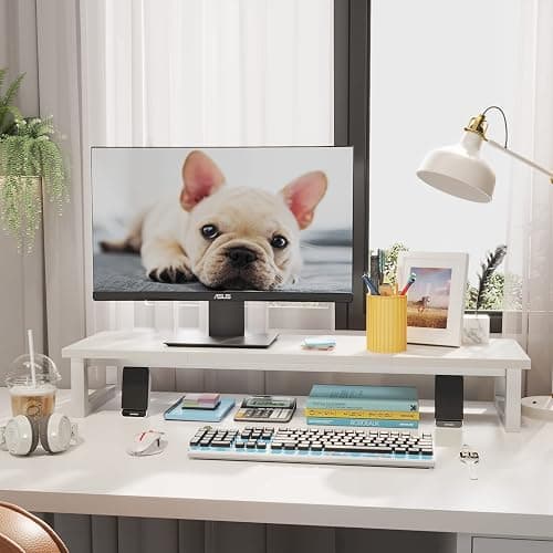 YAOHUOO Dual Monitor Stand Riser, 39Inch Large Monitor Stands for 2 Monitors, Computer Monitor Stand, Wooden Desktop Oraganizer Shelf for Office Desk Computer,Laptop,TV thumbnail 3