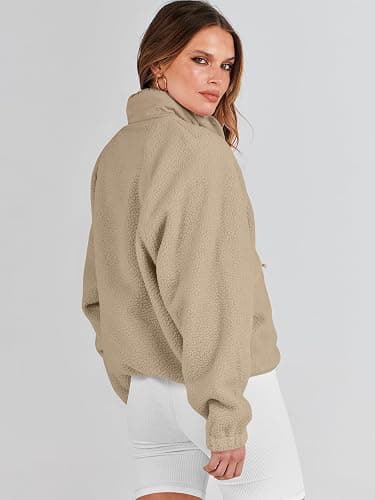 ANRABESS Womens Fuzzy Fleece Jacket Fall Casual Long Sleeve Cropped Sherpa Button Down Shacket Coats Outwear With Pockets thumbnail 6