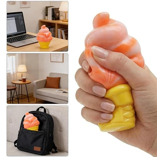 Ice Cream Squeeze Squishy, Ice Cream Cone Squishy, Slow Rise Sensory Fidget Toy, Easter Basket Stuffers Party Favors Summer Sensory Stress Relief（Orange） thumbnail 3