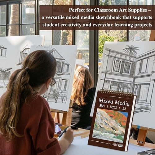 Mixed Media Sketchbook 9" x 12" - Multimedia Sketchbook Hardcover, Spiral Bound, 60 Sheets 98lb/160gsm Mixed Media Paper, Watercolor Sketch Books for Artist Supplies, Painting, Drawing & Art Supplies. thumbnail 8