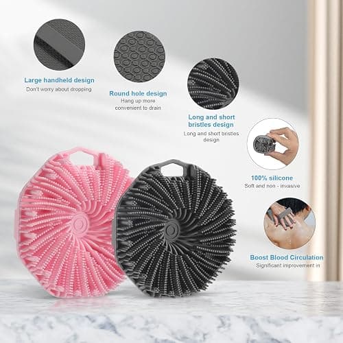 2Pcs Silicone Body Scrubber,Exfoliating Body Scrubbers for use in Shower,Silicone Body Brush for Showering and Anti-Slippery Handles for All Skin Types,Eco Friendly Shower Scrubber for Body (Pink) thumbnail 5