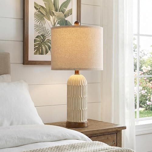 OYEARS 22.5" Bedside Table Lamps Set of 2, Farmhouse Table Lamp with USB A+C Charging Ports,Vintage Nightstand Lamp for Bedrooms and Living Rooms, Retro Resin End Table Lamp, Beige and Brown thumbnail 5