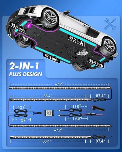Car Underglow Lights, Yielinth Exterior LED Strip Lights with App and RF Remote Control,16 Million Colors Underglow Kit for Car thumbnail 5