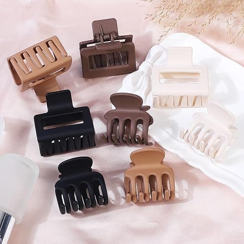 USDNICE Medium Hair Clips Combination 2 Styles Small Claw Clips for Thin Hair 8 Pcs Matte Non-slip Rectangle Jaw Clips Square Hair Accessories for Women and Girls (Brown) thumbnail 3