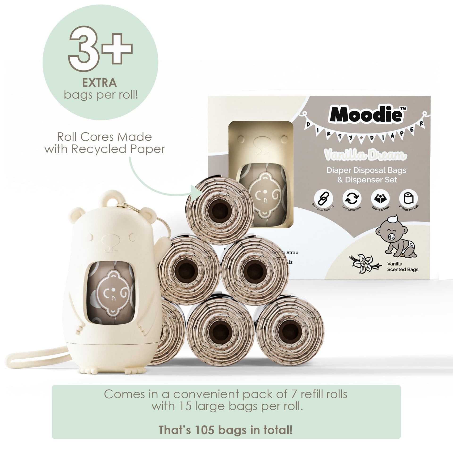 Moodie Teddy Bear Dispenser & Refill Roll Combo Set | Vanilla Scented thumbnail 9