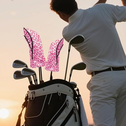 Golf Club Covers Pink Checkered Driver Headcover, Leather Golf Club Head Covers for Driver Fairway Woods Waterproof Golf Headcovers with Anti-Scratch Lining for Men Women thumbnail 6