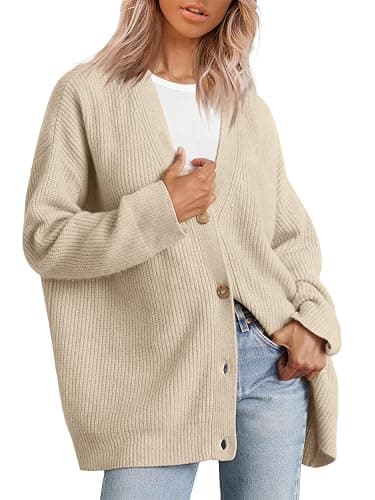 MorFansi Damen Strickjacke Strick Outwear V-Ausschnitt Vorne Offen Leicht Lockere Pullover mit Knöpfen - Image 1