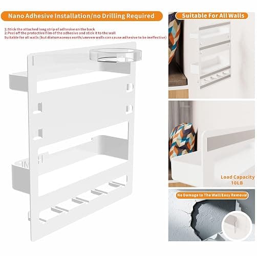 Yieach Bedside Wall Organizer for Dorm Bed,Rv,Small Room and Nightstand,Wall Mounted Floating Shelves and Bedside Shelf for Remote,Phone Holder,Charging Shelf,Cute Bedroom Decor for College Girl,White thumbnail 4