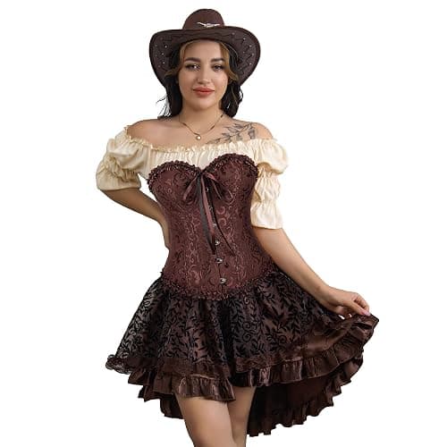 frawirshau Women's Lace Up Boned Overbust Corset Bustier Lingerie Bodyshaper Top thumbnail 7