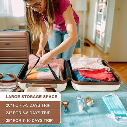 Kono 24 Inch Luggage Suitcase Lightweight with Spinner Wheels TSA Lock Hardside Medium Checked Luggage Durable Rolling Suitcase Cream White thumbnail 6
