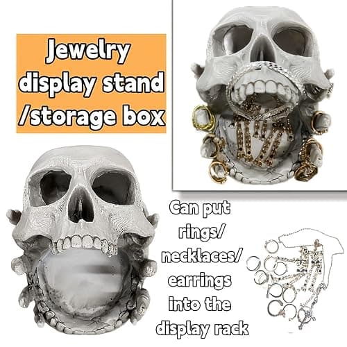 Skull-Shaped Decorative Storage Holder - Gothic Skull Jewelry Holder for Rings, Earrings, Trinkets - Halloween Home Decor, Dark Aesthetic Shelf Display for Bedroom, Living Room, Office (White) thumbnail 7