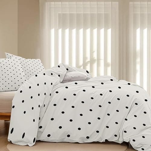 Polka Dot Duvet Cover Set 3 Pieces, Black and White Dot Modern Full Size Comforter Cover Soft Microfiber Bedding Set with Zipper & Ties, 1 Duvet Cover 80x90 inches, 2 Pillowcases thumbnail 4