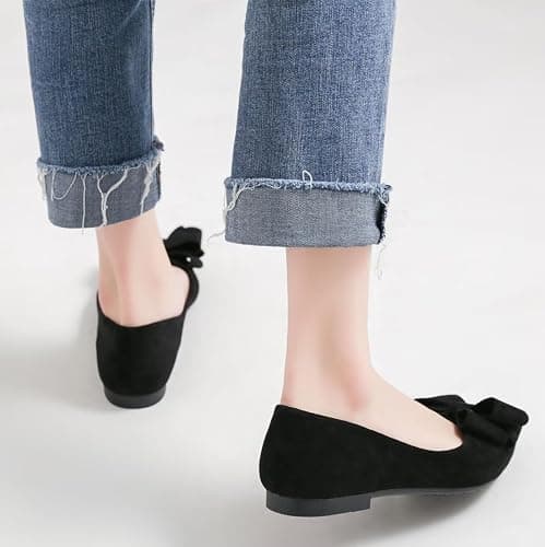 SAILING LU Womens Bowknot Ballet Flats Pointy Toe Casual Flat Shoes Suede Dressy Wear to Work Slip-Ons Moccasins thumbnail 6