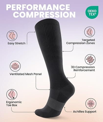 PULIOU Cooling Compression Socks for Women Men, 20-30 mmHg Circulation Knee High for Travel, Flying, Running, 2 Pairs thumbnail 5