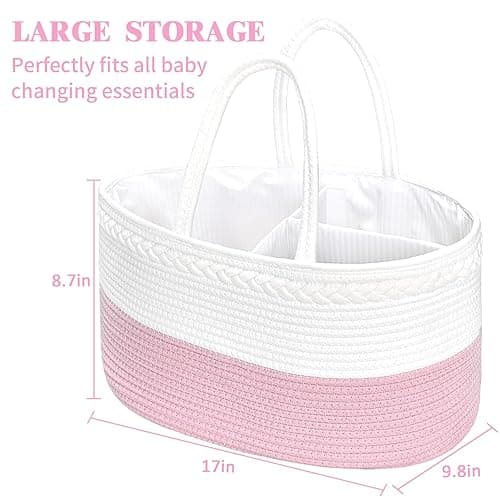 ABenkle X-Large Diaper Caddy Organizer - Cotton Rope Nursery Storage Basket for Baby Essentials, Boys & Girls Shower Gift, Changing Table Organizer thumbnail 3