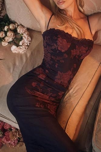 CHYRII Women 2025 Summer Spaghetti Straps Floral Maxi Dress Bodycon Party Wedding Guest Dress thumbnail 2