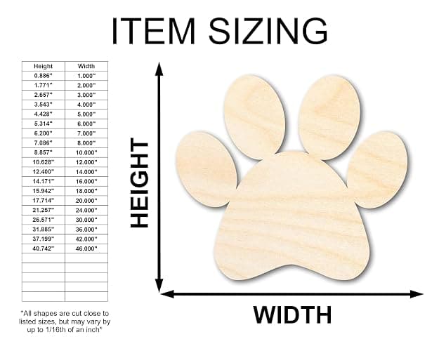 Unfinished Wood Paw Print Shape Pet Craft up to 46" 4" / 1/4" thumbnail 2