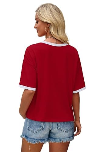 WIHOLL Womens T Shirts Loose Fit Short Half Sleeve Crew Neck Oversized Tshirts Color Block Summer Tops Fashion 2026 thumbnail 4
