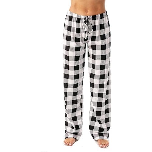 Pajamas Pants for Women 2025 Lounge Cute Plaid Pants Soft Comfy Wide Leg Trousers Sleep Bell Bottom - Small - B-black thumbnail 2