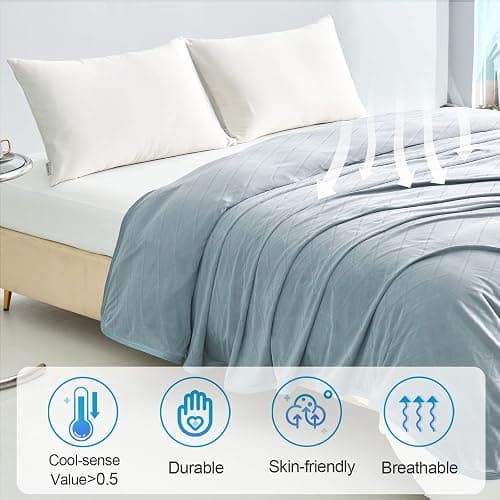 Ailemei Direct 【Upgraded Fabric Cooling Throw Blanket for Hot Sleepers, Lightweight Breathable Summer Bed Blankets, Q-Max >0.5 Jade Fiber,Keep Body Cool Hot Flashes Night Sweats,50"x70" thumbnail 6