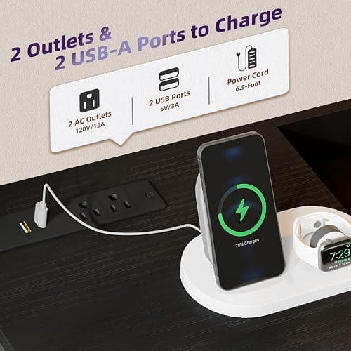 Somdot Black Nightstand with Charging Station and LED Light, Wide 5 Drawers Dresser for Bedroom with Fabric Bins and Open Shelf for Bedroom Kids Closet Dorm Guest Room, Black thumbnail 4