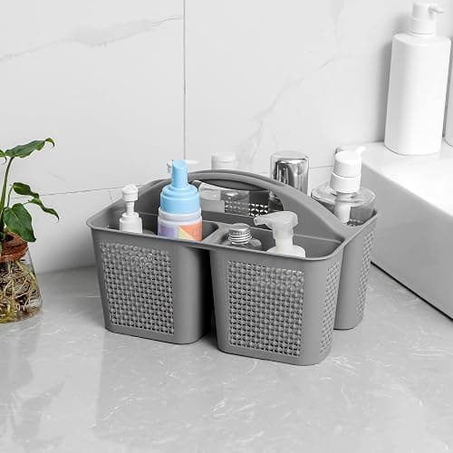 UUJOLY Plastic Portable Shower Caddy Bucket, Cleaning Shower Basket with Handle Compartments Storage Organizer for Bathroom Kitchen College Dorm Sink, Grey thumbnail 2